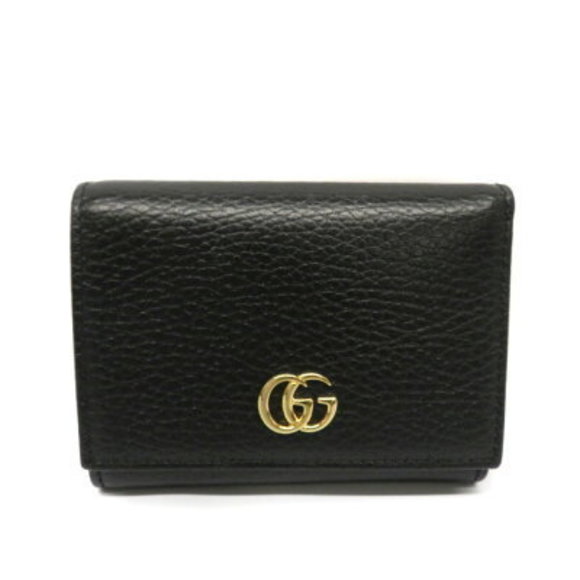 GUCCI Tri Leather Wallet Black GG Marmont - Picture 1 of 6